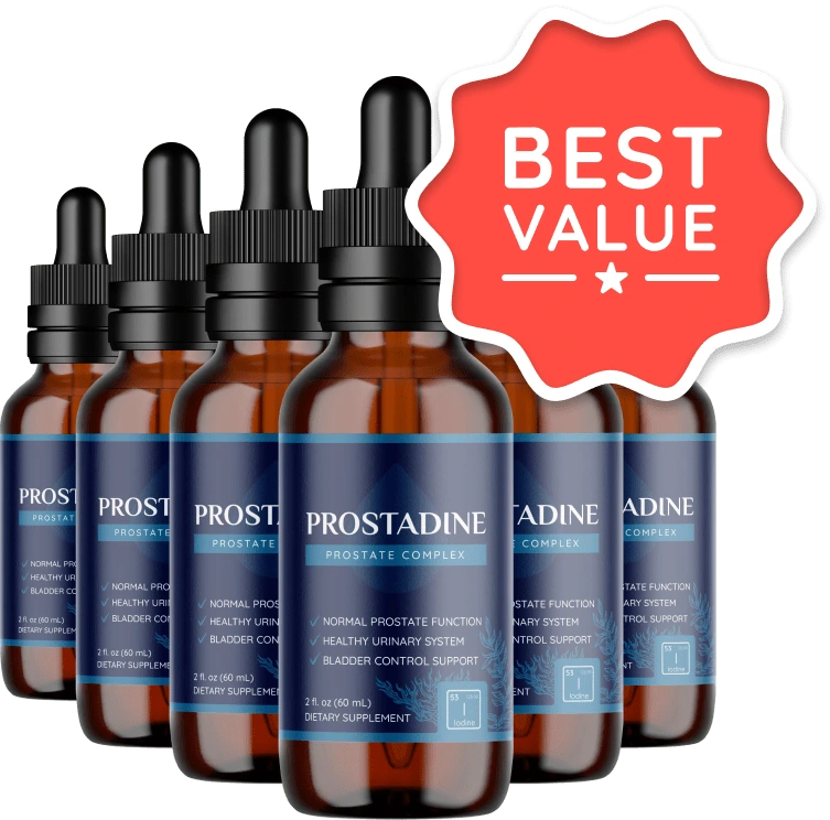 Prostadine liquid dietary supplement bottle with dropper